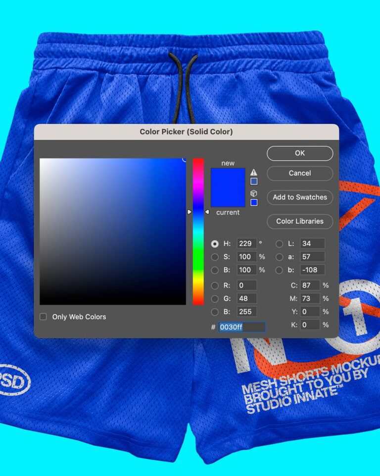 Mesh shorts mockup colour selector