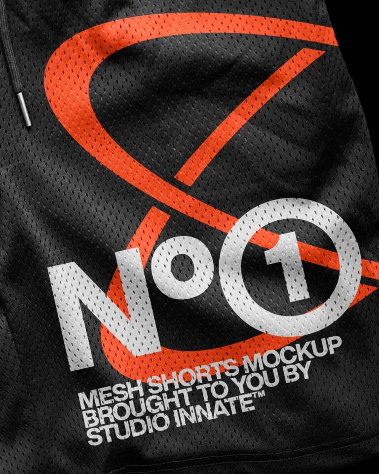 Close up of mesh shorts mockup logo