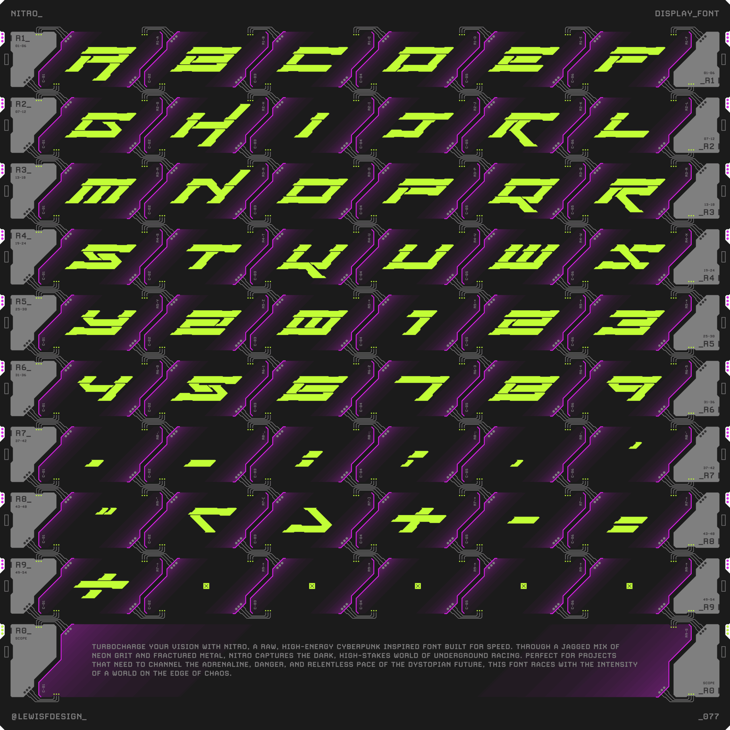 Nitro display type — jagged neon letterforms close-up